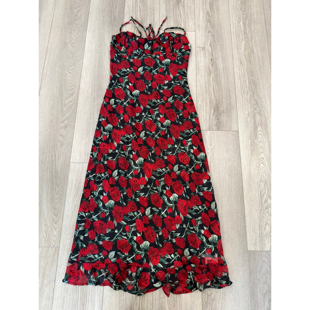 Commense Romantic Cottage Fairy Bulgarian Red Roses Floral Cami Midi Dress NWT L - Picture 2 of 7